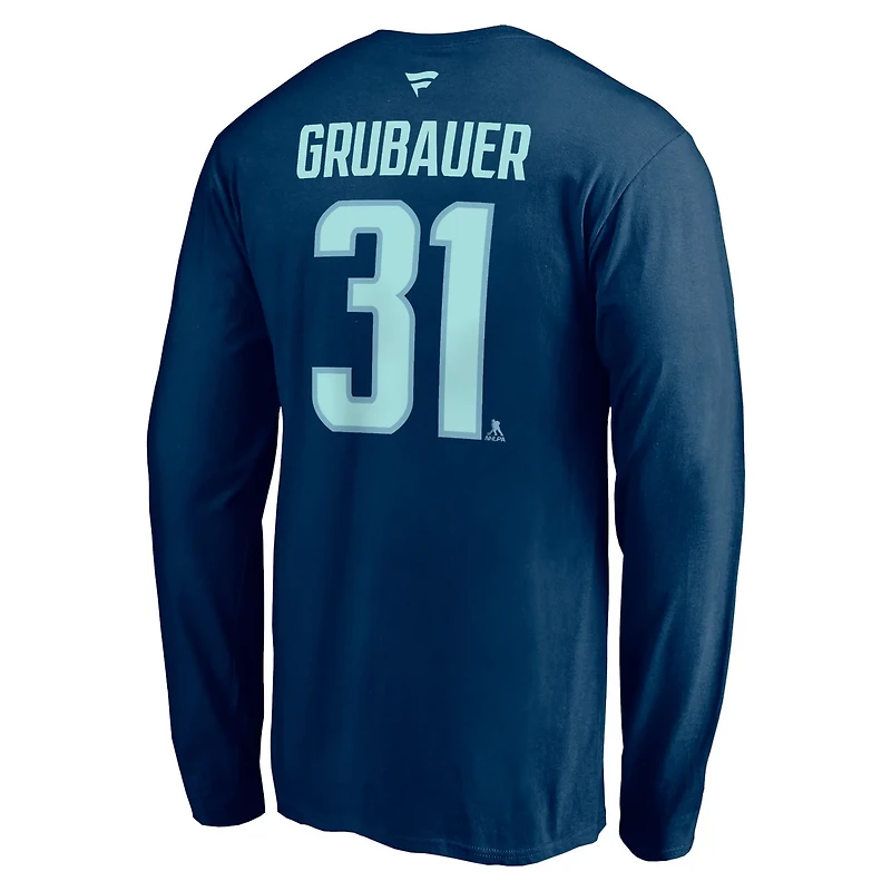 Fanatics Philipp Grubauer Deep Sea Seattle Kraken Authentic Stack Name  Number Long Sleeve T-Shirt