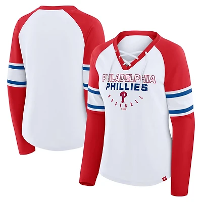 Fanatics Red Philadelphia Phillies Blitz Package Raglan Lace-Up V-Neck Long Sleeve T-Shirt