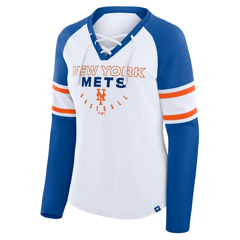 Fanatics Royal New York Mets Blitz Package Raglan Lace-Up V-Neck Long Sleeve T-Shirt