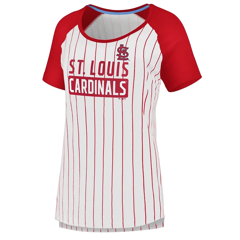 Fanatics St Louis Cardinals Cooperstown Collection Iconic Pinstripe Raglan Scoop Neck T-Shirt