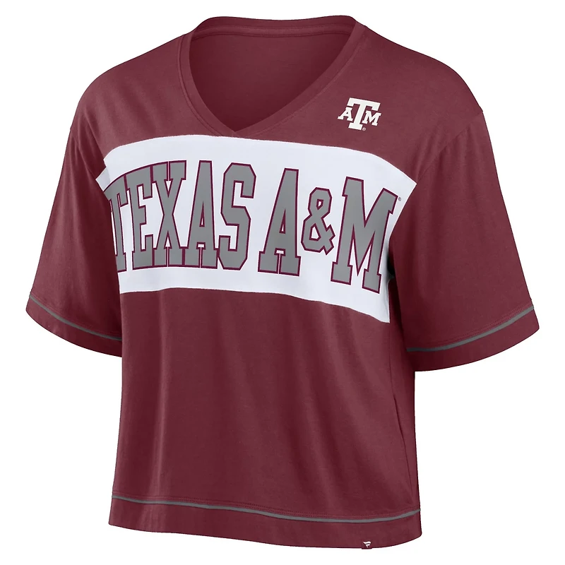 Fanatics Texas AM Aggies Home Team Bold Fashion Modest V-Neck Cropped T-Shirt