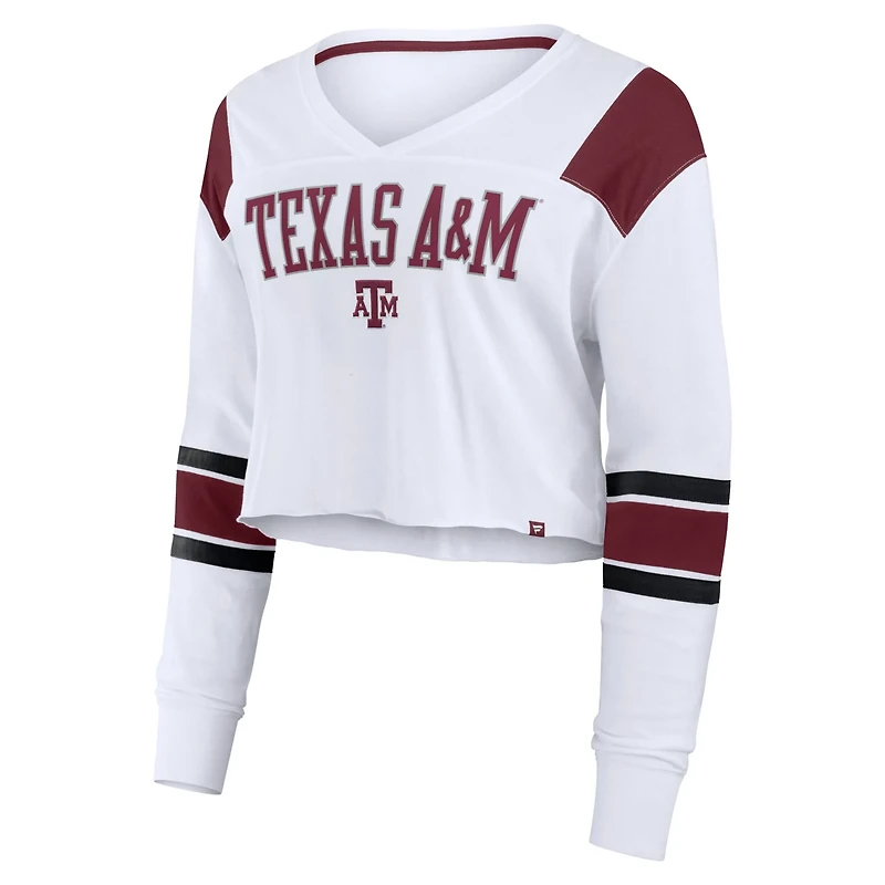 Fanatics Texas AM Aggies Training Camp Cropped Long Sleeve V-Neck Fashion Top