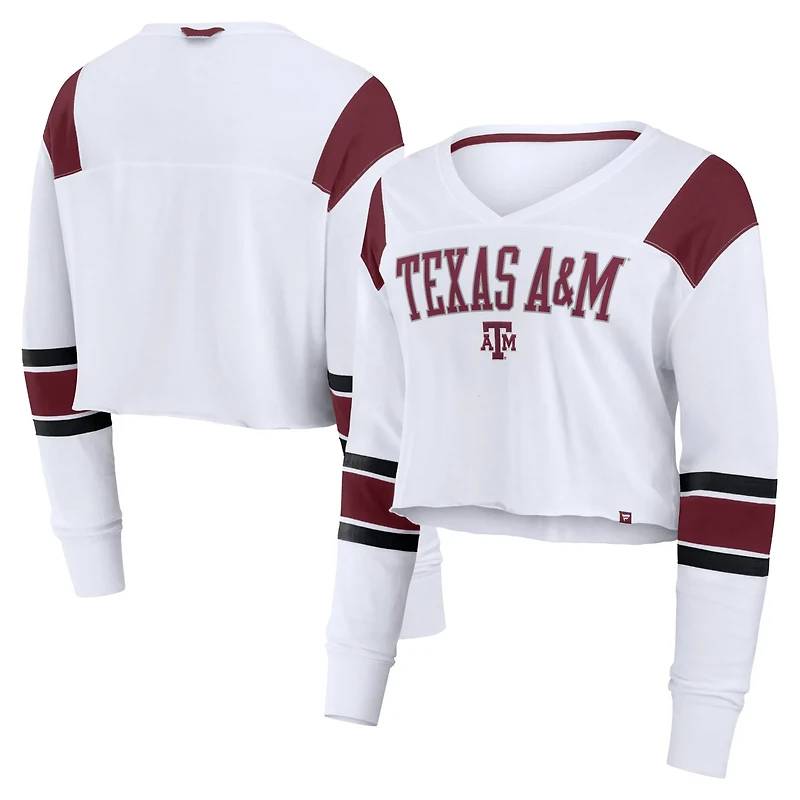 Fanatics Texas AM Aggies Training Camp Cropped Long Sleeve V-Neck Fashion Top