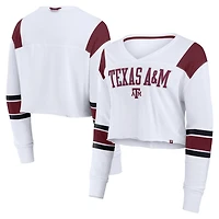 Fanatics Texas AM Aggies Training Camp Cropped Long Sleeve V-Neck Fashion Top