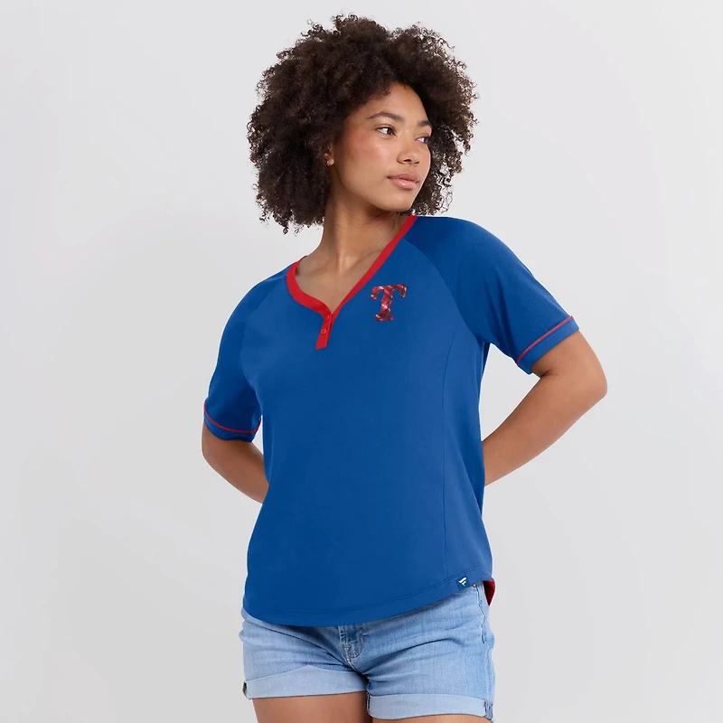 Fanatics Texas Rangers League Diva Star Raglan V-Neck T-Shirt