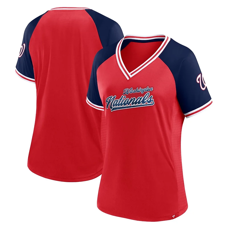 Fanatics Washington Nationals Glitz  Glam League Diva Raglan V-Neck T-Shirt