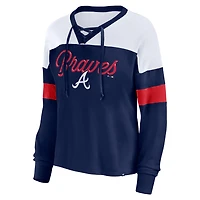 Fanatics /White Atlanta Braves Even Match Lace-Up Long Sleeve V-Neck T-Shirt
