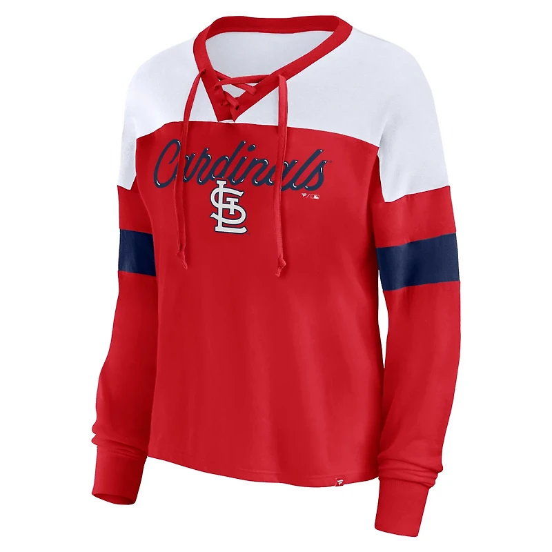 Fanatics White St Louis Cardinals Even Match Lace-Up Long Sleeve V-Neck T-Shirt
