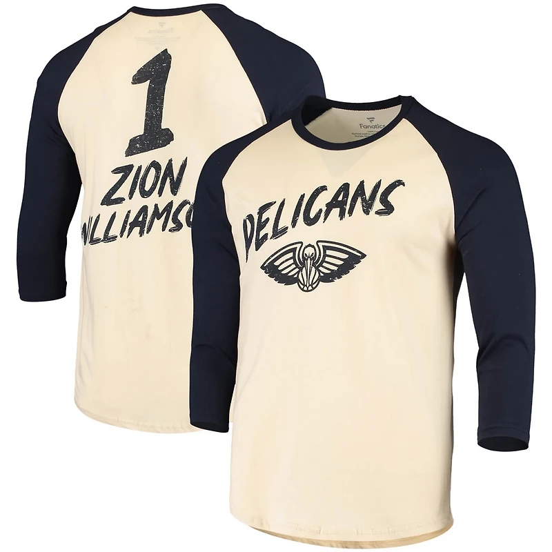 Fanatics Zion Williamson /Navy New Orleans Pelicans Raglan 3/4 Sleeve T-Shirt