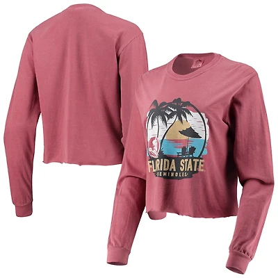 Florida State Seminoles Palm Trees Sunset Long Sleeve Crop Top