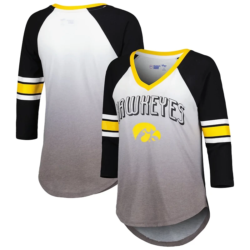 G-III 4Her by Carl Banks /Black Iowa Hawkeyes Lead Off Ombre Raglan 3/4-Sleeve V-Neck T-Shirt