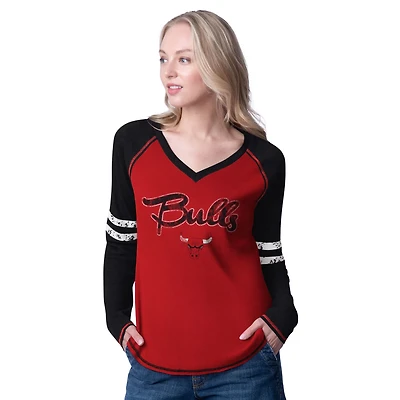 G-III 4Her by Carl Banks Black Chicago Bulls Winner Waffle Knit Thermal Long Sleeve Tri-Blend T-Shirt