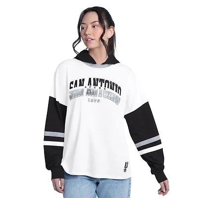 G-III 4Her by Carl Banks Black San Antonio Spurs Key Player Oversized Hooded Long Sleeve T-Shirt