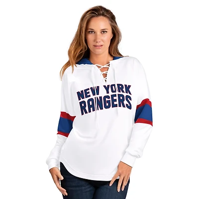 G-III 4Her by Carl Banks Blue New York Rangers Goal Zone Long Sleeve Lace-Up Hoodie T-Shirt