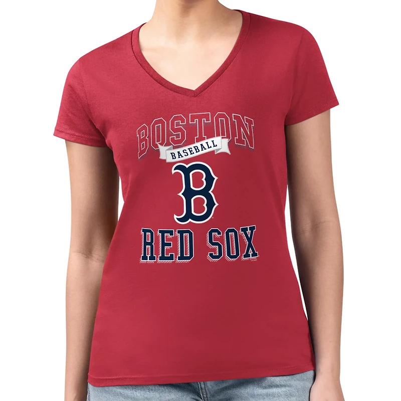 G-III 4Her by Carl Banks Boston Sox Super-Slim Fit Lightweight Team Logo Graphic V-Neck T-Shirt