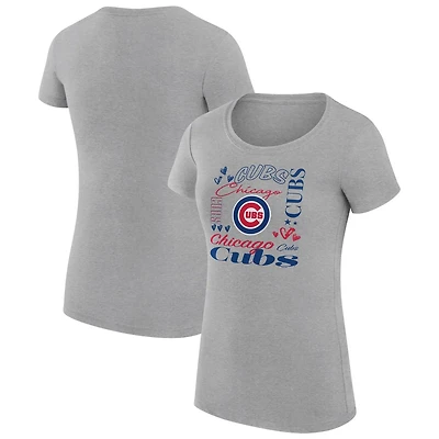 G-III 4Her by Carl Banks Chicago Cubs Super-Slim Fit Lightweight Collage Team Graphic Crew Neck T-Shirt