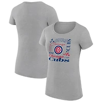 G-III 4Her by Carl Banks Chicago Cubs Super-Slim Fit Lightweight Collage Team Graphic Crew Neck T-Shirt
