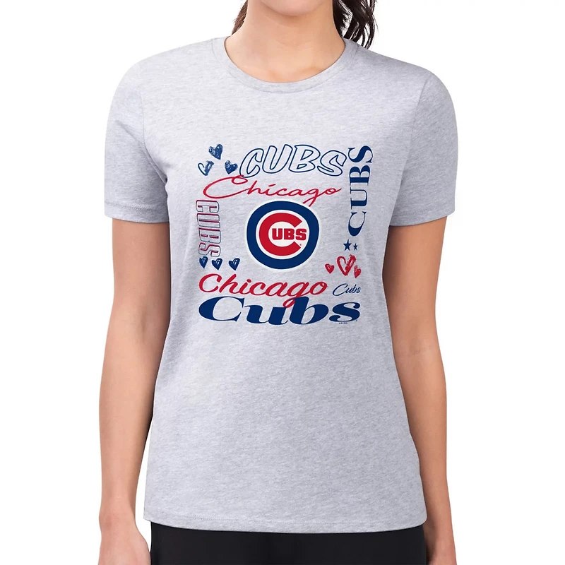 G-III 4Her by Carl Banks Chicago Cubs Super-Slim Fit Lightweight Collage Team Graphic Crew Neck T-Shirt