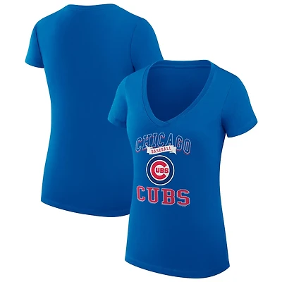 G-III 4Her by Carl Banks Chicago Cubs Super-Slim Fit Lightweight Team Logo Graphic V-Neck T-Shirt