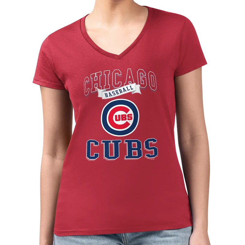 G-III 4Her by Carl Banks Chicago Cubs Super-Slim Fit Lightweight Team Logo Graphic V-Neck T-Shirt