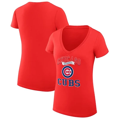 G-III 4Her by Carl Banks Chicago Cubs Super-Slim Fit Lightweight Team Logo Graphic V-Neck T-Shirt