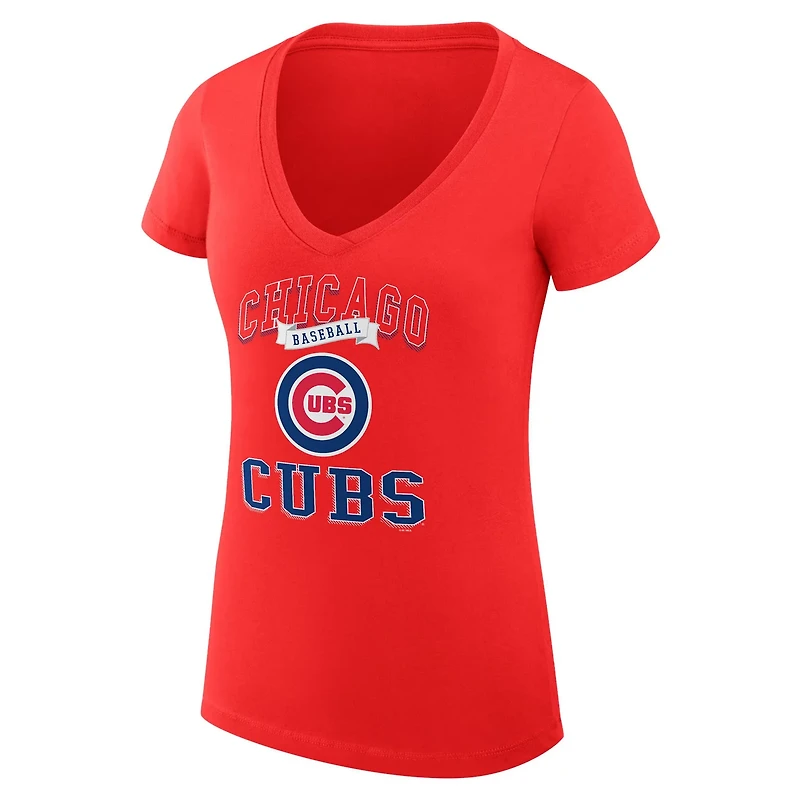 G-III 4Her by Carl Banks Chicago Cubs Super-Slim Fit Lightweight Team Logo Graphic V-Neck T-Shirt