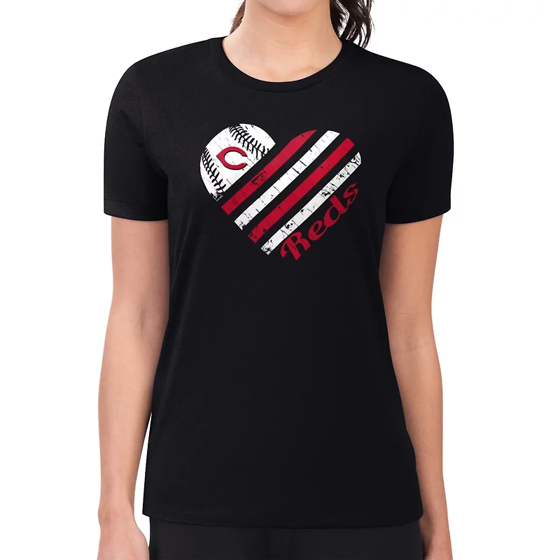G-III 4Her by Carl Banks Cincinnati Reds Super-Slim Fit Lightweight Heart Graphic T-Shirt