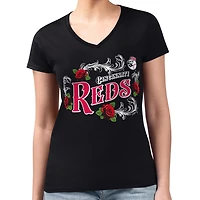 G-III 4Her by Carl Banks Cincinnati Reds Super-Slim Fit Lightweight Retro Roses V-Neck T-Shirt