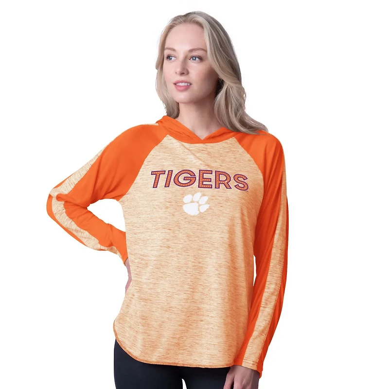 G-III 4Her by Carl Banks Clemson Tigers Underdog Bling Raglan Long Sleeve Hoodie T-Shirt