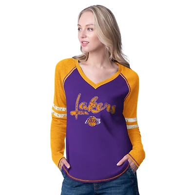 G-III 4Her by Carl Banks Gold Los Angeles Lakers Winner Waffle Knit Thermal Long Sleeve Tri-Blend T-Shirt