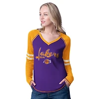 G-III 4Her by Carl Banks Gold Los Angeles Lakers Winner Waffle Knit Thermal Long Sleeve Tri-Blend T-Shirt