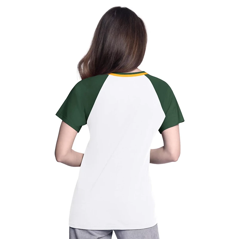 G-III 4Her by Carl Banks Green Athletics Ball Park Raglan V-Neck T-Shirt