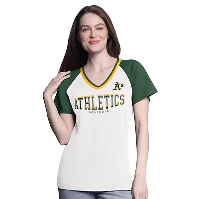 G-III 4Her by Carl Banks Green Athletics Ball Park Raglan V-Neck T-Shirt