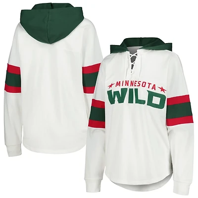 G-III 4Her by Carl Banks Green Minnesota Wild Goal Zone Long Sleeve Lace-Up Hoodie T-Shirt