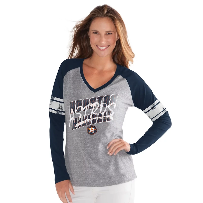 G-III 4Her by Carl Banks Houston Astros The Franchise Tri-Blend Raglan V-Neck Long Sleeve T-Shirt