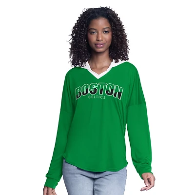G-III 4Her by Carl Banks Kelly Boston Celtics Bench Player Oversized Long Sleeve Hooded Top