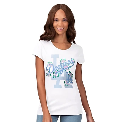 G-III 4Her by Carl Banks Los Angeles Dodgers Floral Endzone T-Shirt