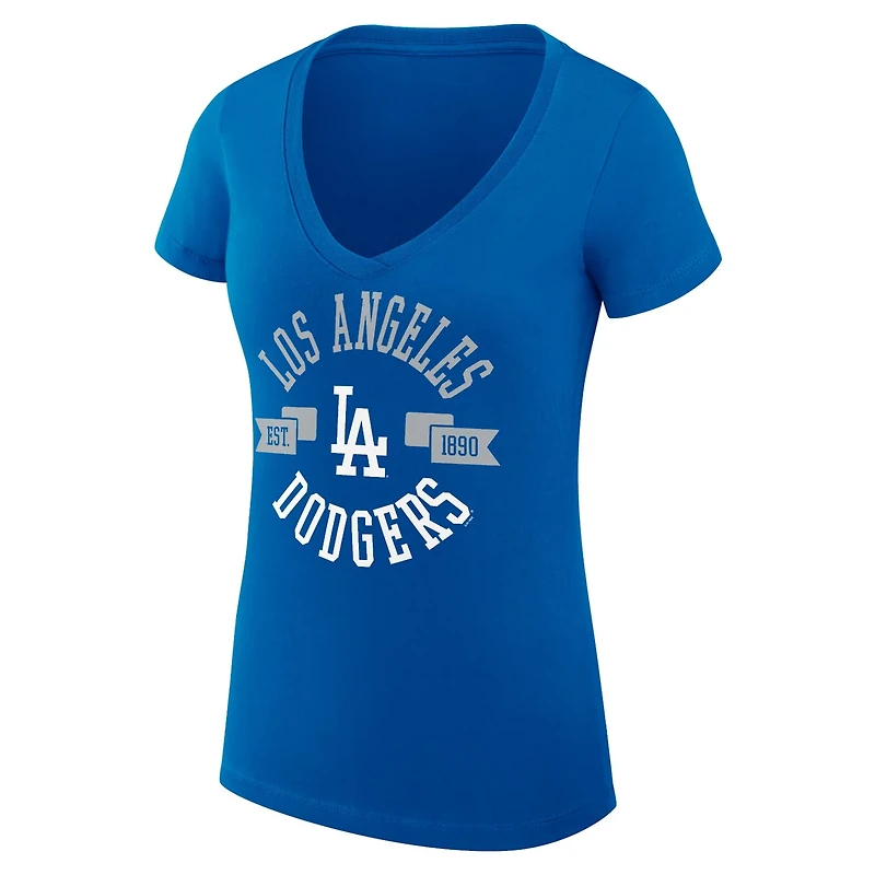 G-III 4Her by Carl Banks Los Angeles Dodgers Super-Slim Fit Lightweight City Graphic V-Neck T-Shirt