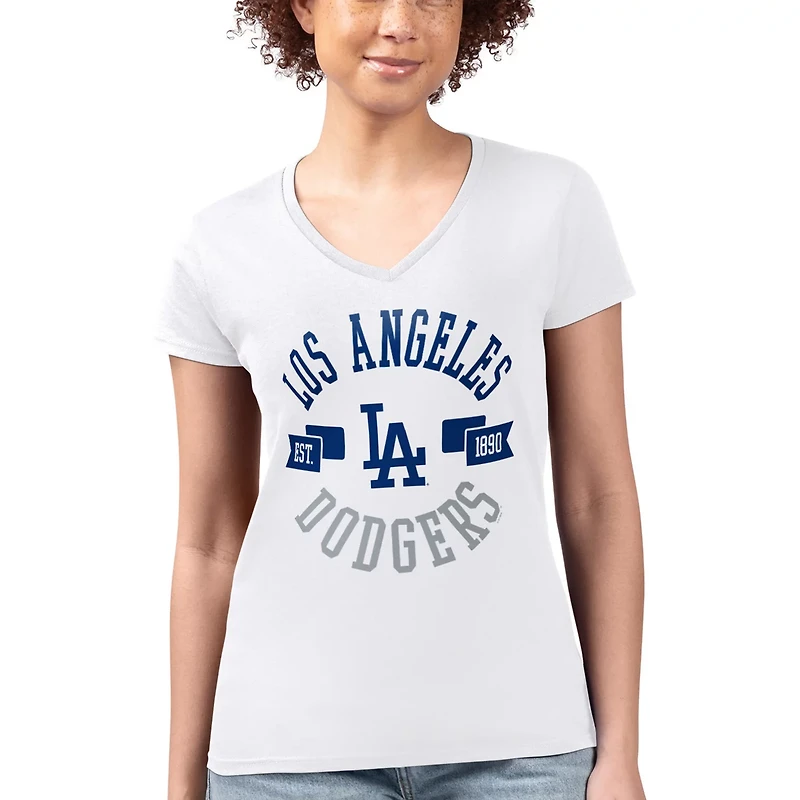 G-III 4Her by Carl Banks Los Angeles Dodgers Super-Slim Fit Lightweight City Graphic V-Neck T-Shirt