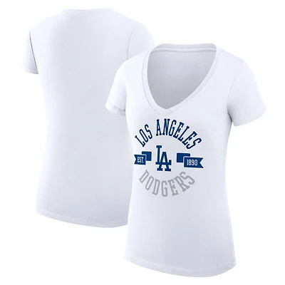 G-III 4Her by Carl Banks Los Angeles Dodgers Super-Slim Fit Lightweight City Graphic V-Neck T-Shirt
