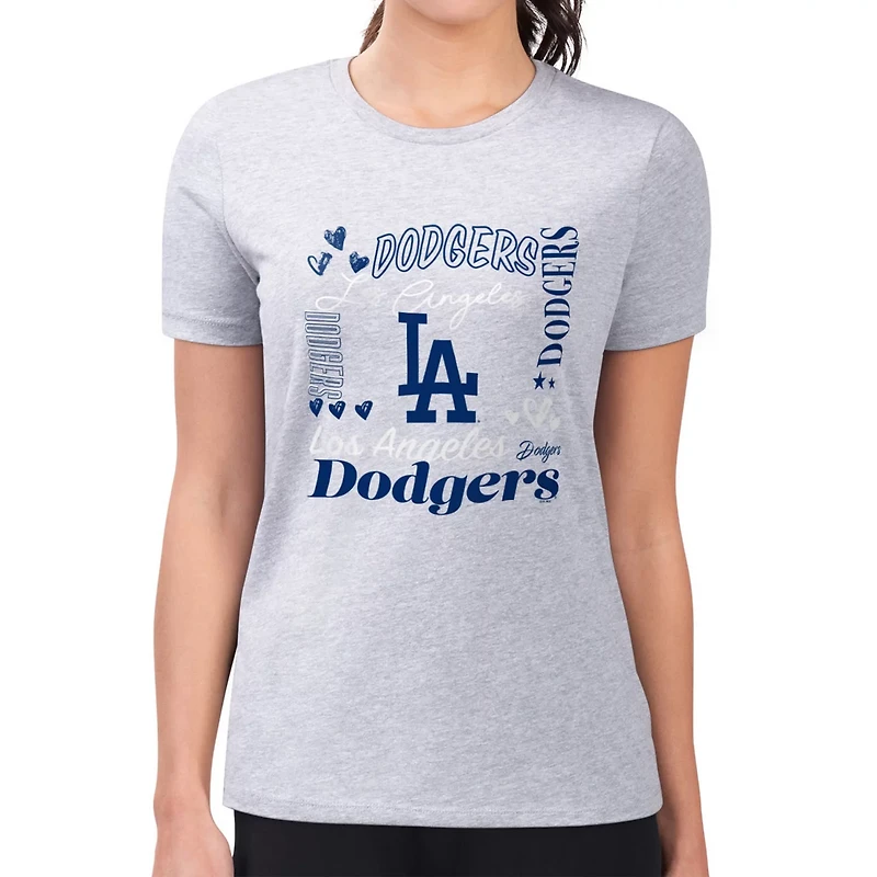 G-III 4Her by Carl Banks Los Angeles Dodgers Super-Slim Fit Lightweight Collage Team Graphic Crew Neck T-Shirt