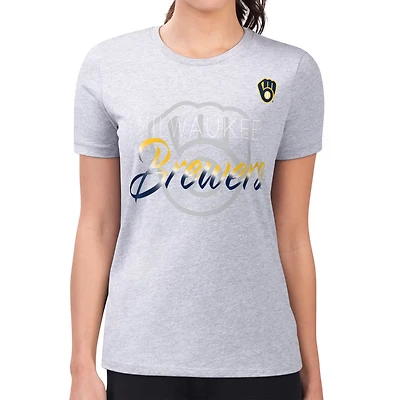 G-III 4Her by Carl Banks Milwaukee Brewers Super-Slim Fit Lightweight Shadow Logo Graphic T-Shirt