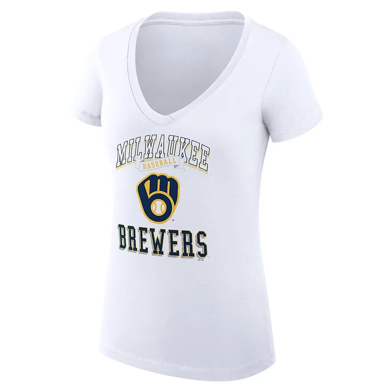 G-III 4Her by Carl Banks Milwaukee Brewers Super-Slim Fit Lightweight Team Logo Graphic V-Neck T-Shirt