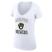 G-III 4Her by Carl Banks Milwaukee Brewers Super-Slim Fit Lightweight Team Logo Graphic V-Neck T-Shirt