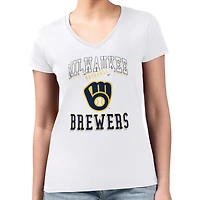 G-III 4Her by Carl Banks Milwaukee Brewers Super-Slim Fit Lightweight Team Logo Graphic V-Neck T-Shirt