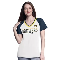 G-III 4Her by Carl Banks Navy Milwaukee Brewers Ball Park Raglan V-Neck T-Shirt
