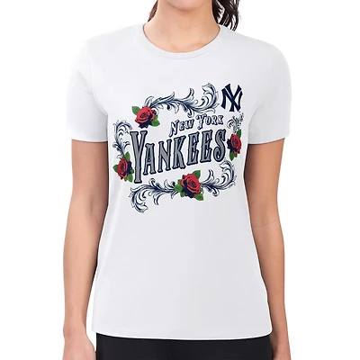 G-III 4Her by Carl Banks New York Yankees Super-Slim Fit Lightweight Retro Roses T-Shirt