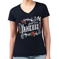 G-III 4Her by Carl Banks New York Yankees Super-Slim Fit Lightweight Retro Roses V-Neck T-Shirt
