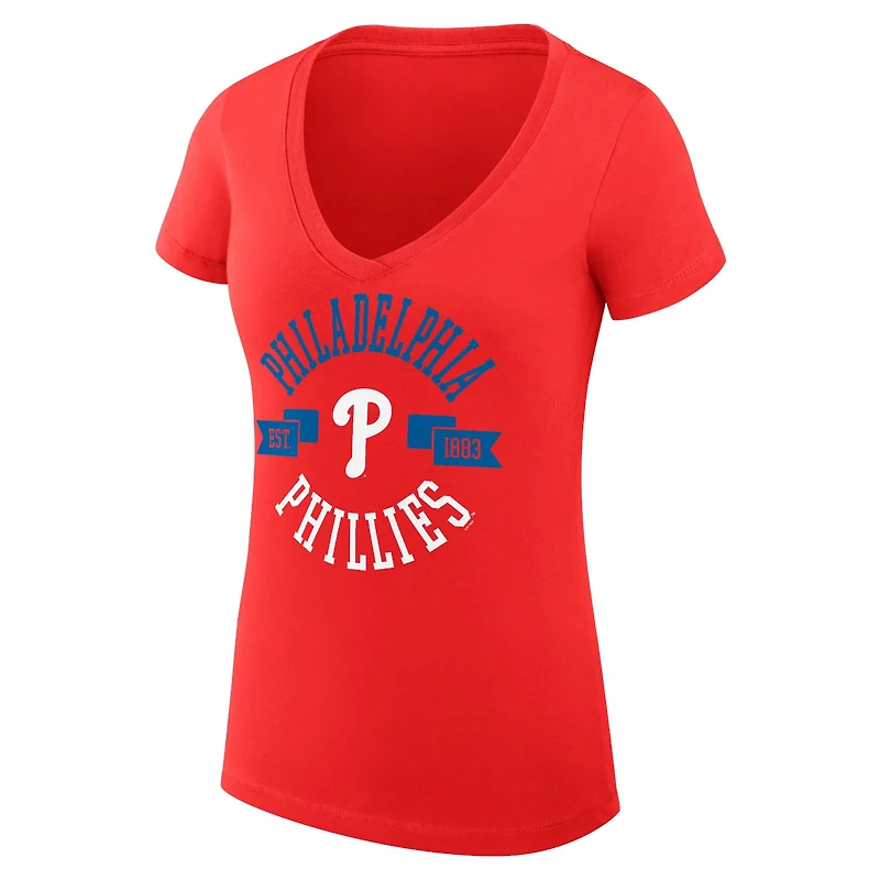 G-III 4Her by Carl Banks Philadelphia Phillies Super-Slim Fit Lightweight City Graphic V-Neck T-Shirt