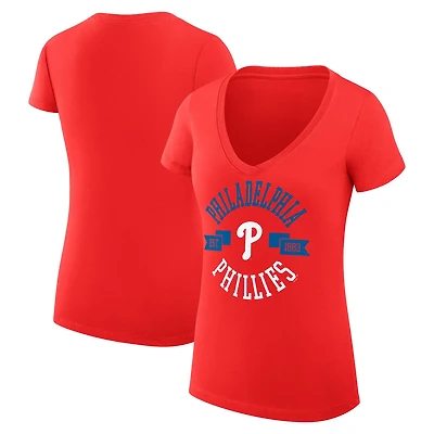 G-III 4Her by Carl Banks Philadelphia Phillies Super-Slim Fit Lightweight City Graphic V-Neck T-Shirt